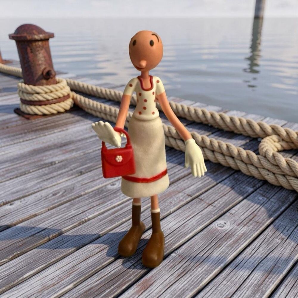 2002 Mezco OLIVE OYL White Dress Red Polka Dots & Red Purse Bendy Figure A7